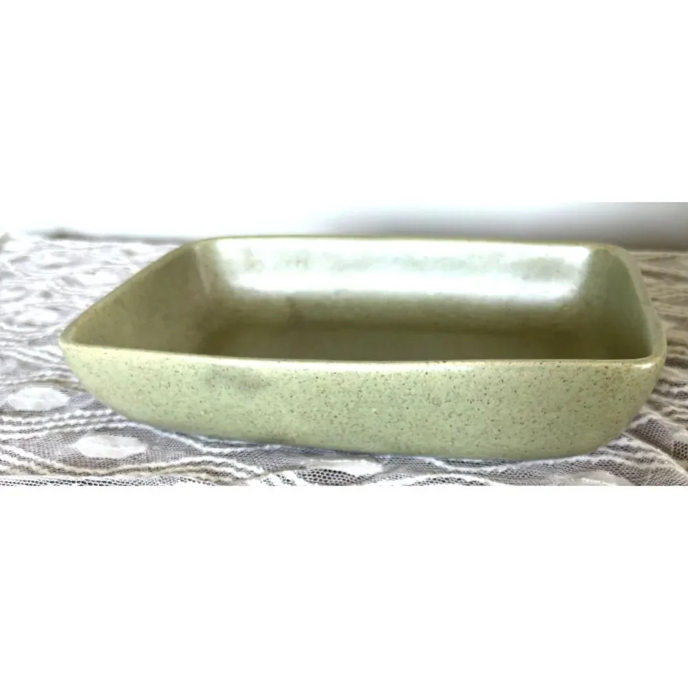VTG Haeger Pottery 3832 USA Olive Green Speckled Rectangular MCM Stoneware Dish